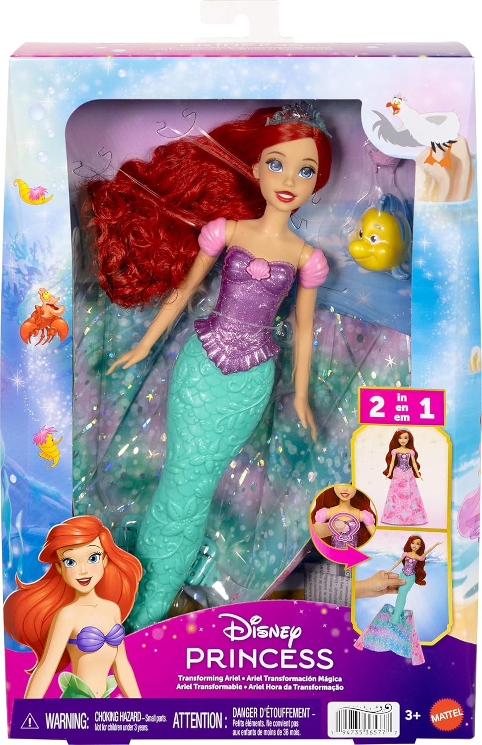 Disney Princess Ariel Human to Mermaid Transforming Fashion Doll & Flounder