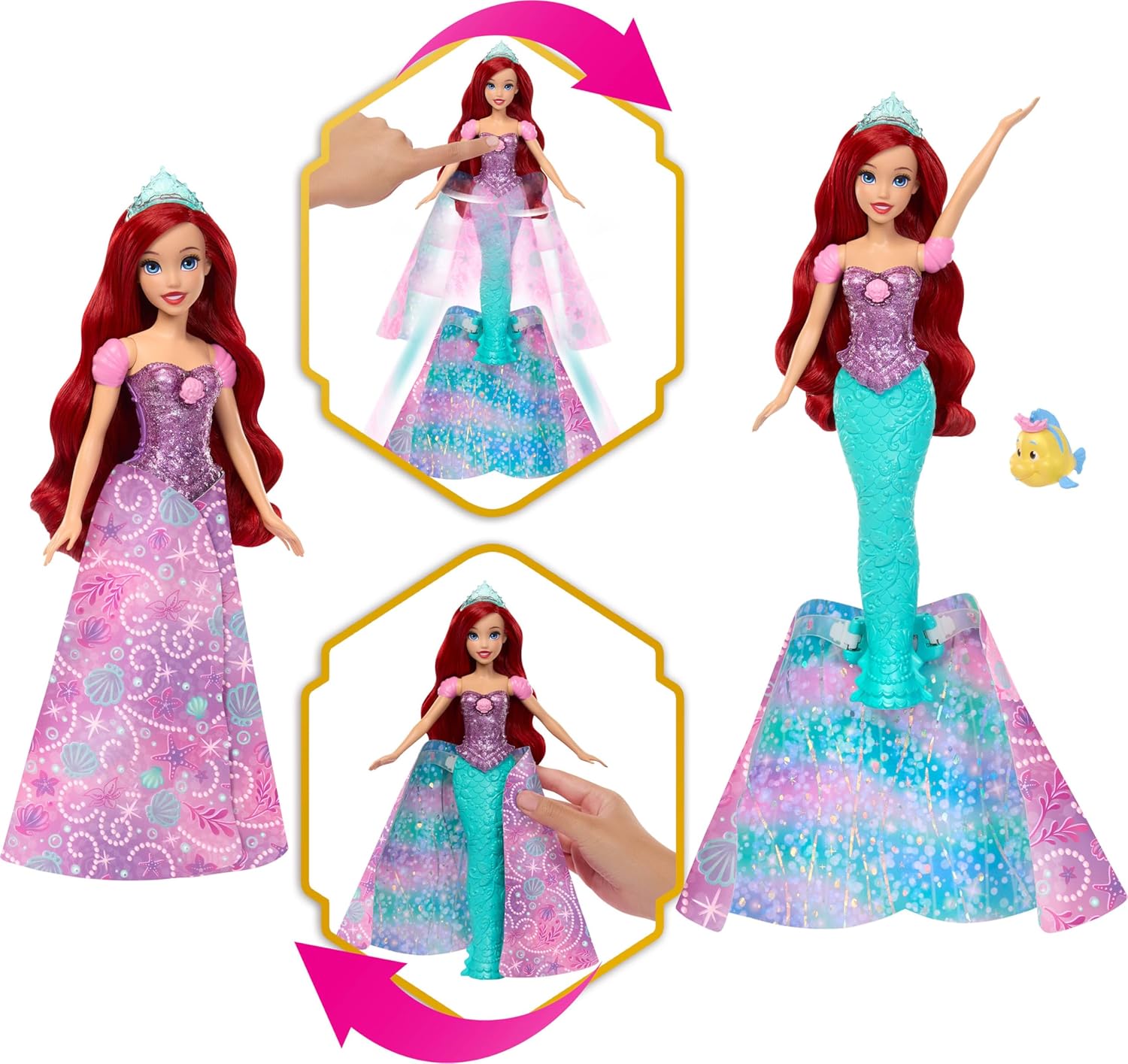 Disney Princess Ariel Human to Mermaid Transforming Fashion Doll & Flounder