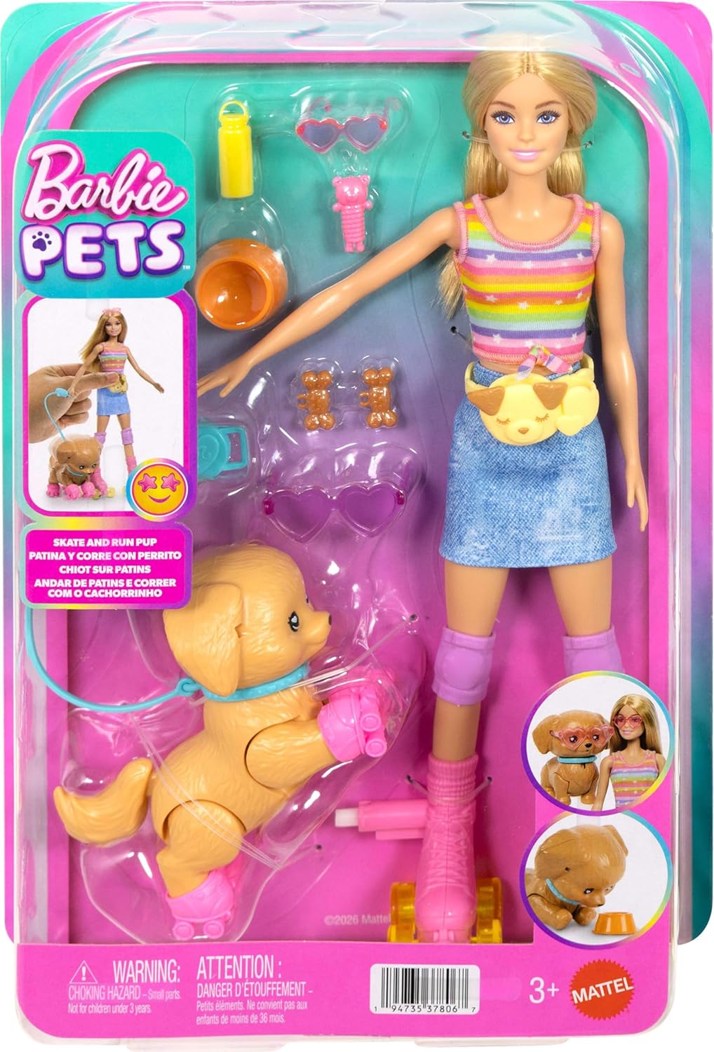 Barbie Pets Skate and Run Pup Blonde Doll with Skating Puppy