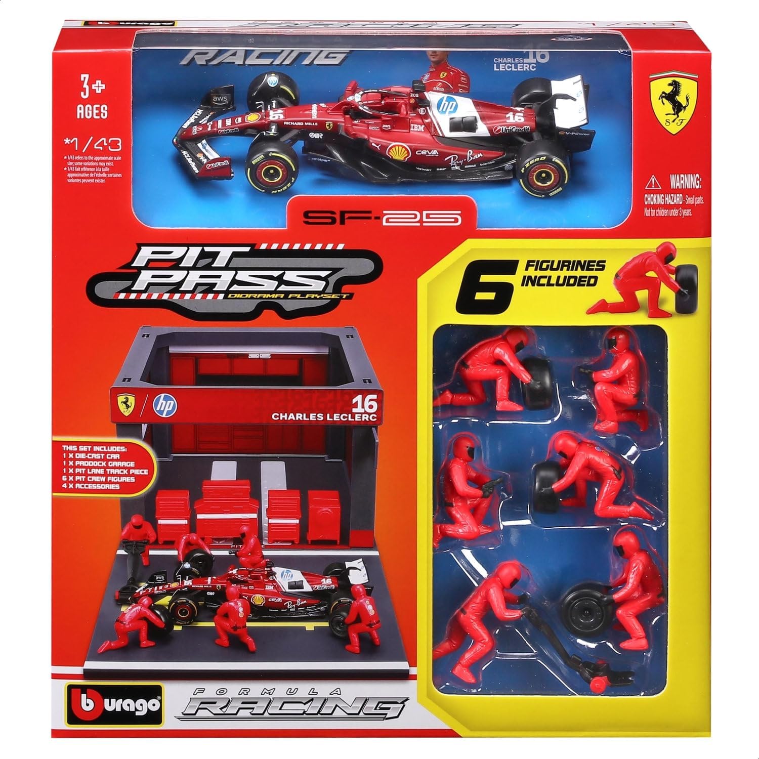 Bburago Ferrari SF-25 & Pit Pass Diorama - Leclerc