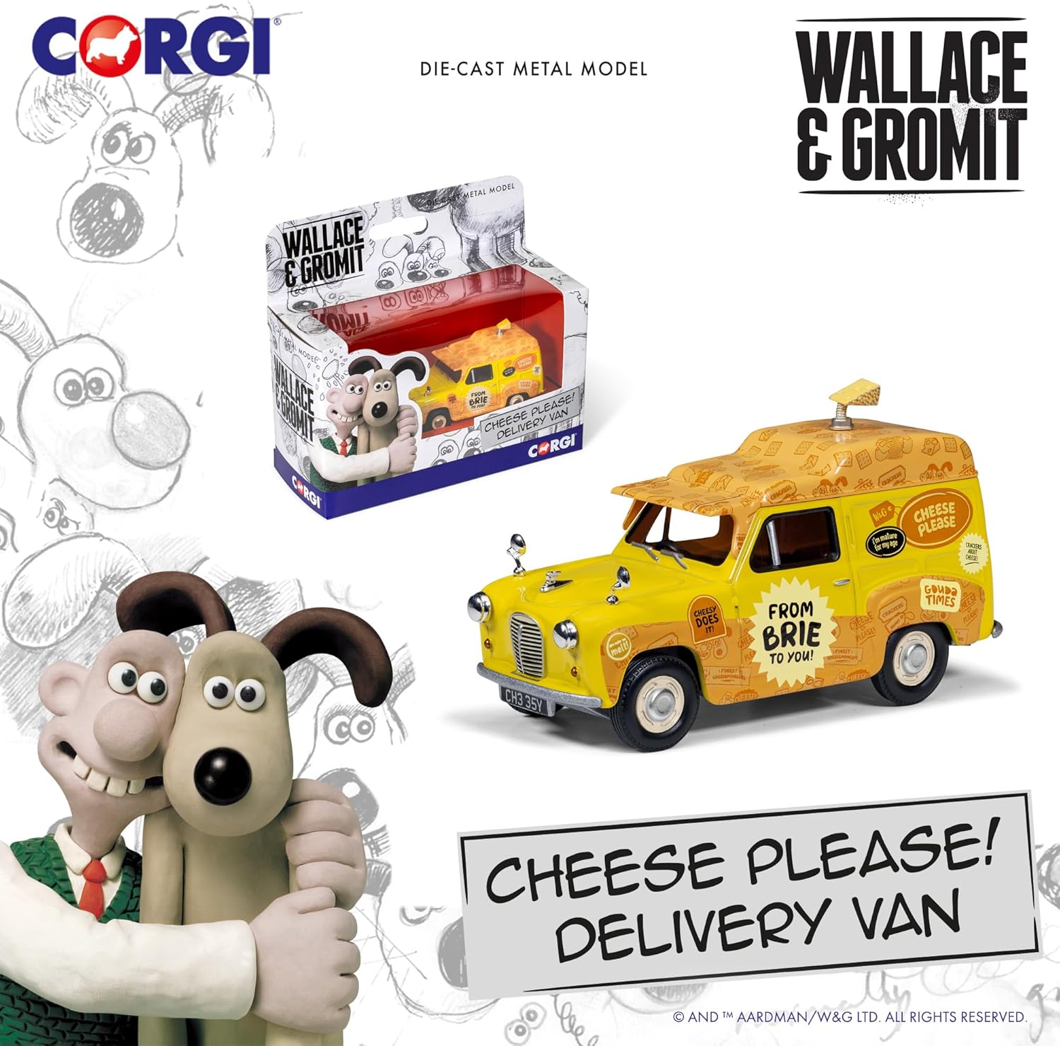 Wallace & Gromit Austin A35 Delivery Van - Cheese Please! Die Cast Model