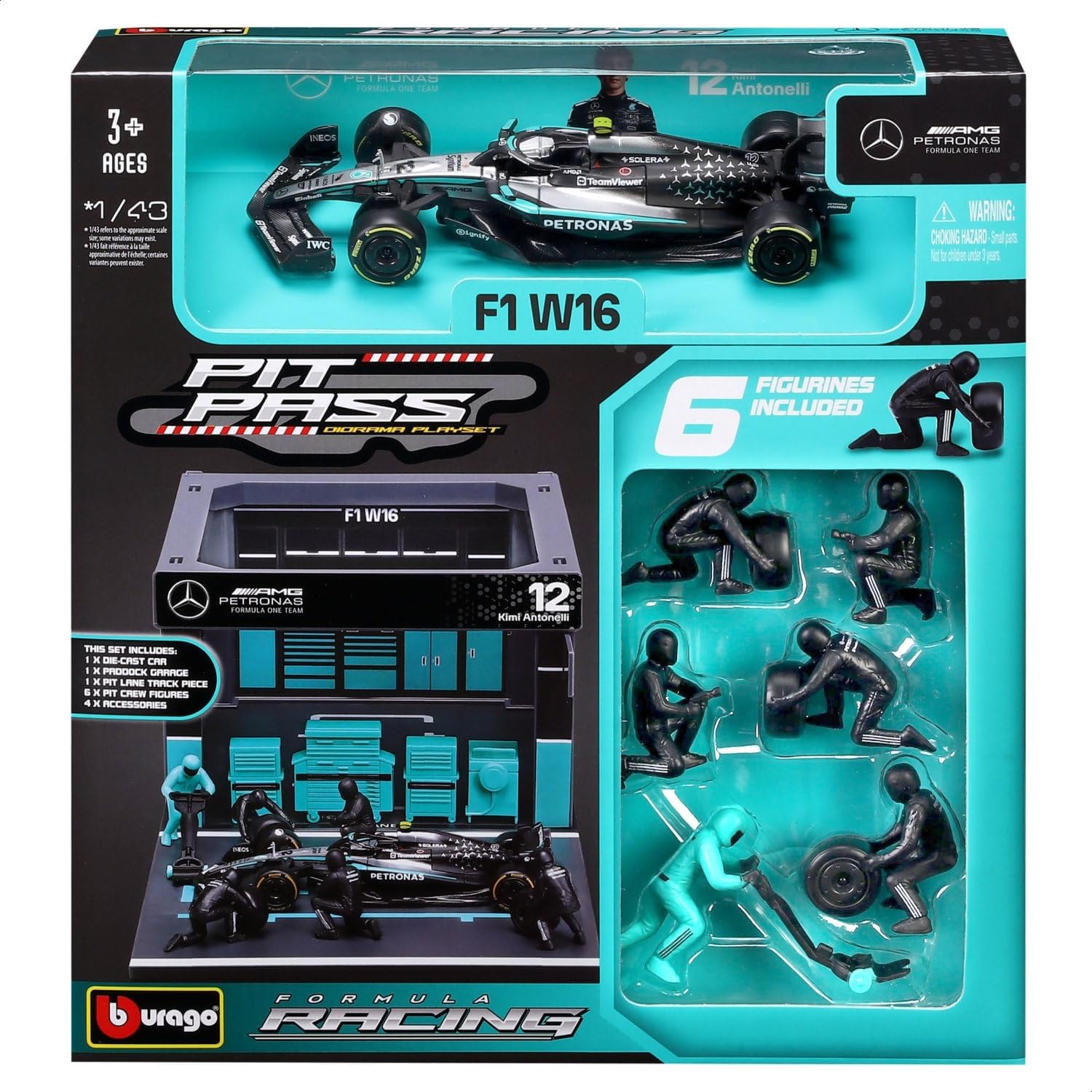 Bburago Mercedes AMG W16 & Pit Pass Diorama - Antonelli