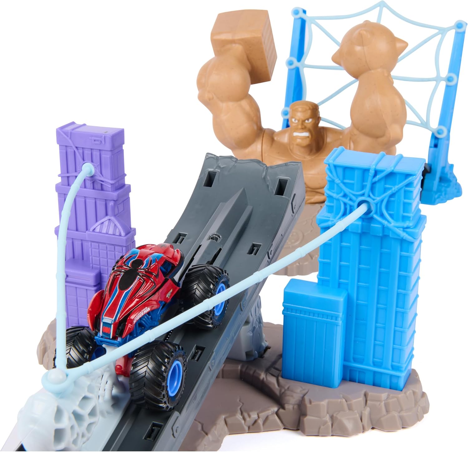 Monster Jam 1:64 Marvel Spiderman Sandman City Battle Playset