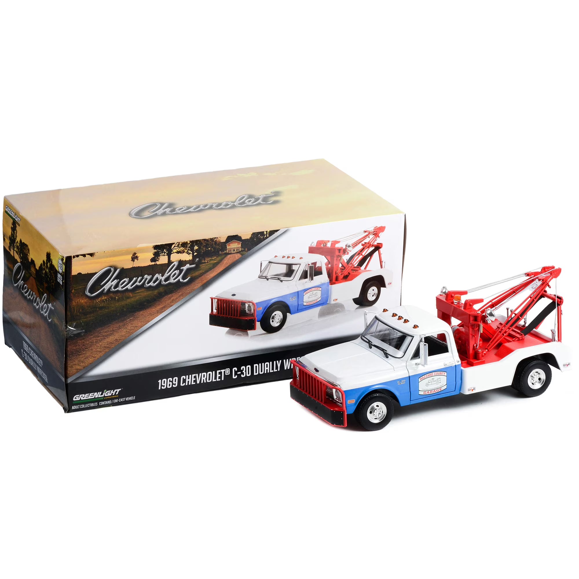 Greenlight 1969 Chevorlet Hazard County C-30 Dually Wrecker 1:18 Limited Edition Die Cast