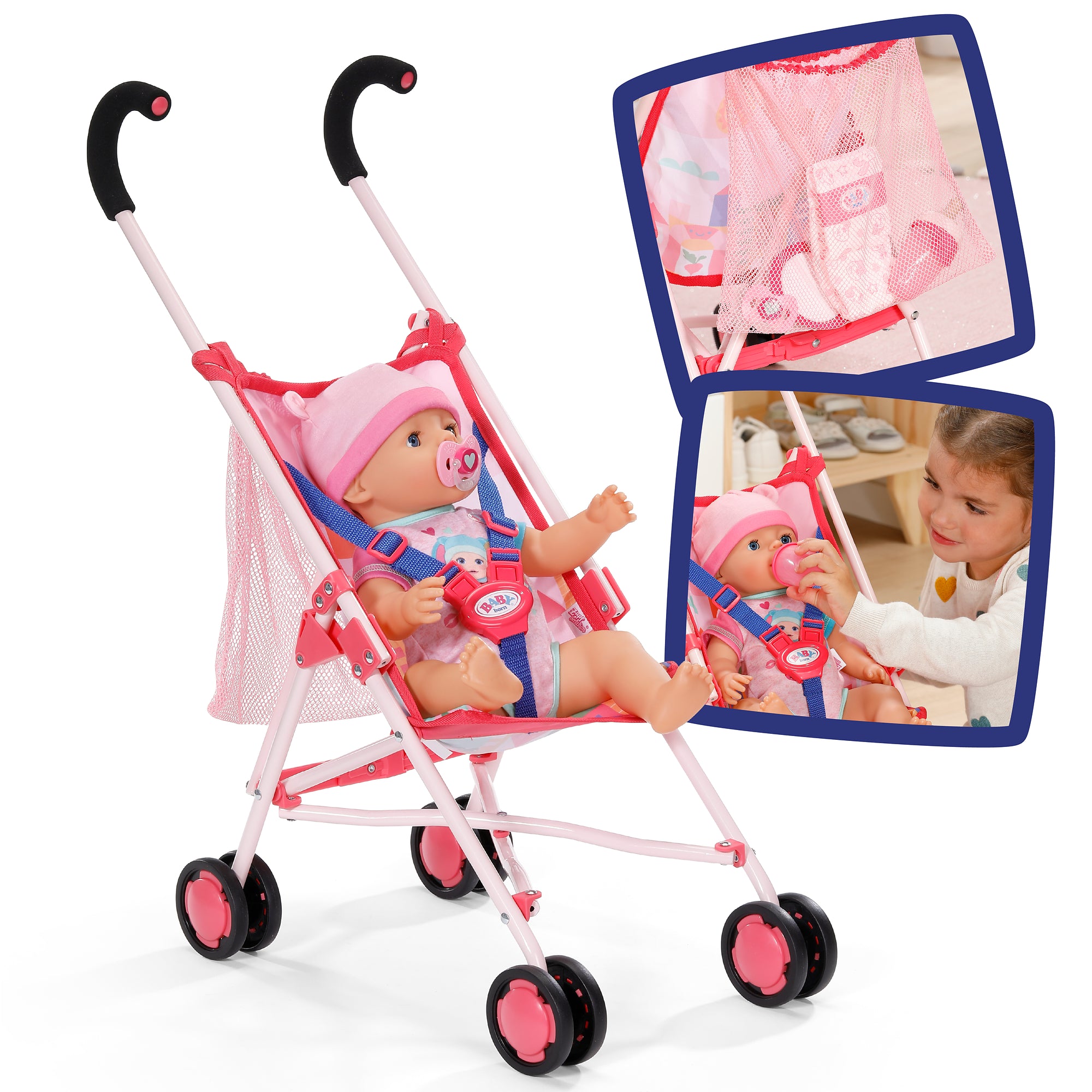 Baby Born Pink Stroller with Bag