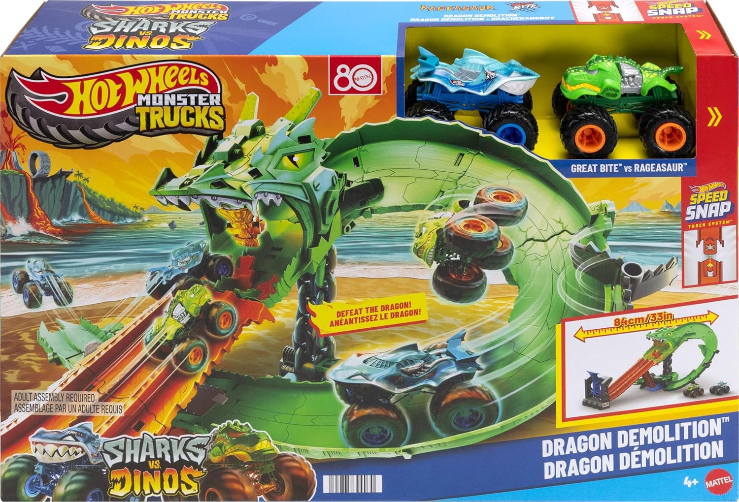 Hot Wheels Monster Trucks Sharks vs. Dinos Dragon Demolition Playset