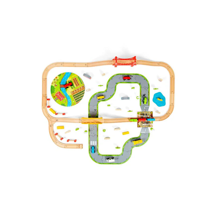 Wooden Road & Rail Train Set