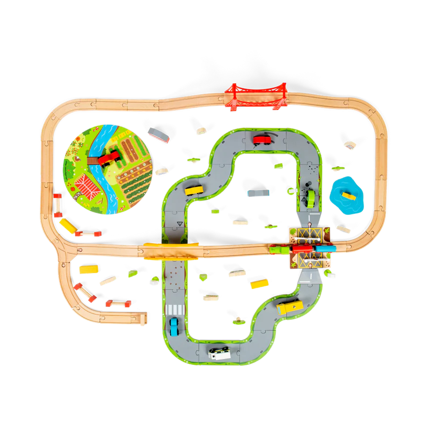 Wooden Road & Rail Train Set