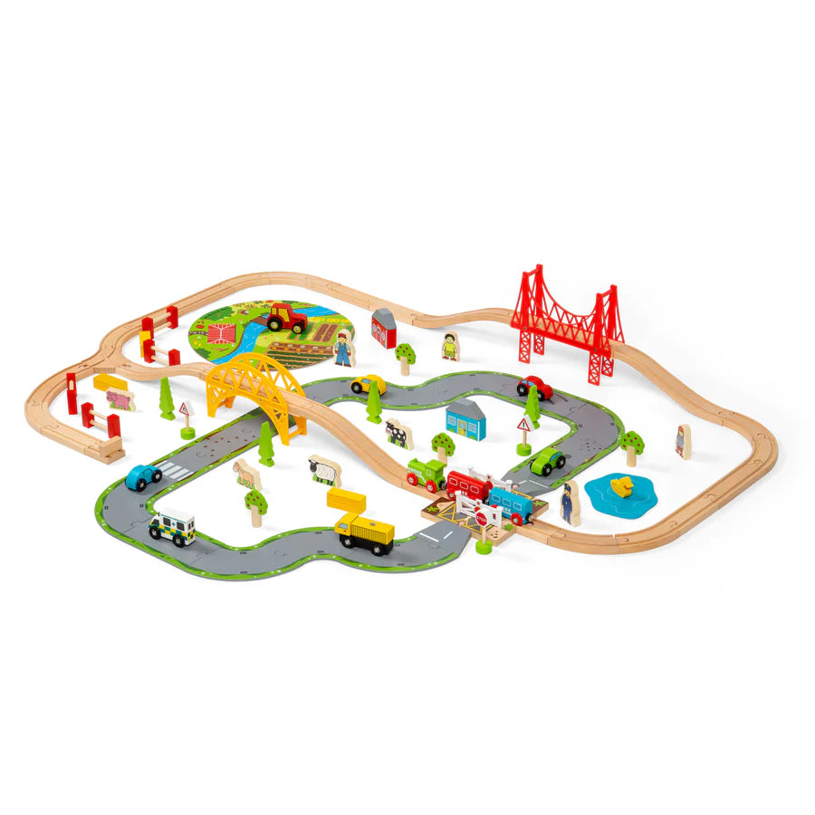 Wooden Road & Rail Train Set