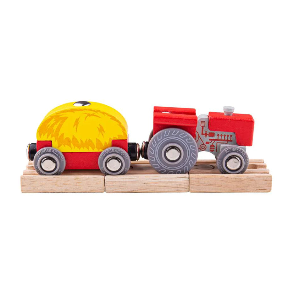 Big Jig Rail Wooden Red Tractor & Hay Wagon