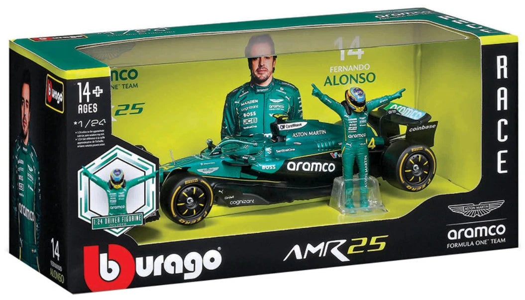 Bburago 1:24 F1 Aston Martin Amr25 With Driver Figure Alonso