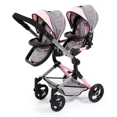 Dolls Twin Pram Neo Pink & Grey