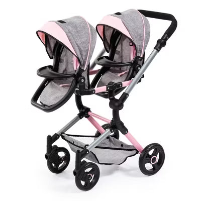 Dolls Twin Pram Neo Pink & Grey