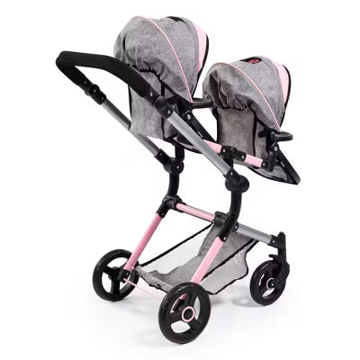 Dolls Twin Pram Neo Pink & Grey