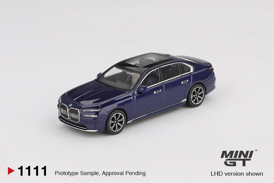 MINI GT BMW i7 xDrive60 Tanzanite Blue Metallic 1:64 Die Cast