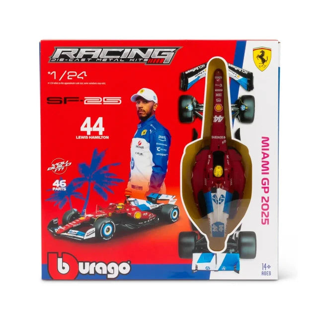 Bburago Ferrari SF-25 N0.44 Lewis Hamilton Miami Grand Prix 2025 1:24 Scale Die Cast Model Kit