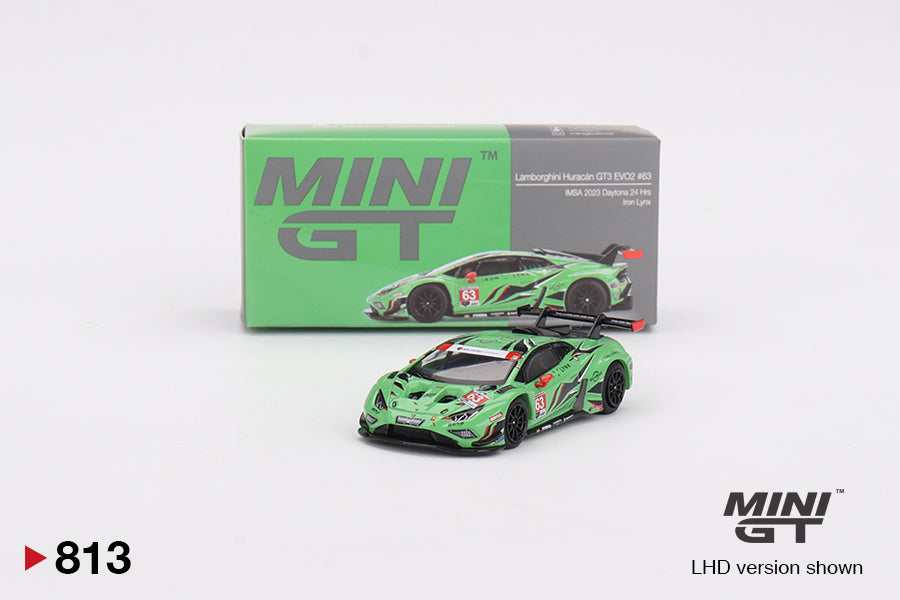 Mini GT Lamborghini Huracan GT3 EV02 IMSA 2023 Daytona Iron Lynx 1:64 Die Cast