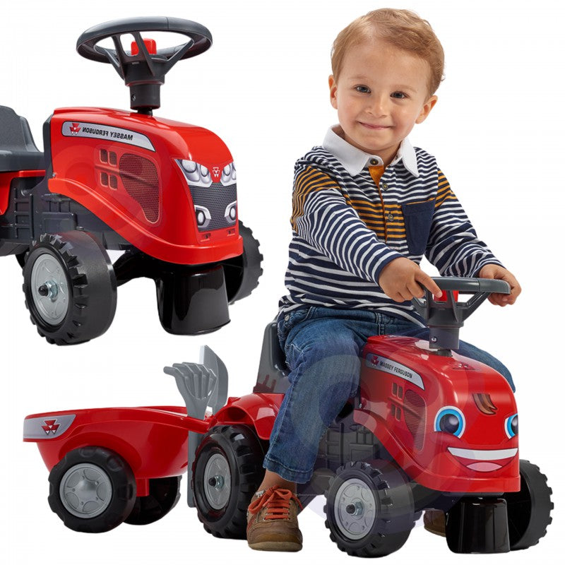 Baby Massey Ferguson Ride-on Tractor With Trailer, Rake & Shovel