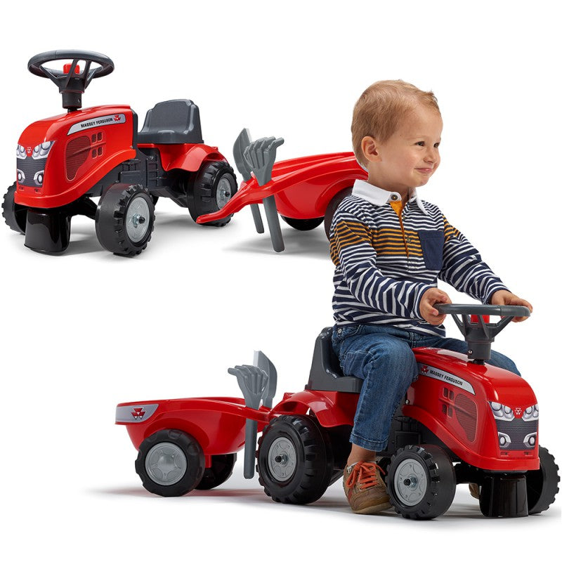 Baby Massey Ferguson Ride-on Tractor With Trailer, Rake & Shovel