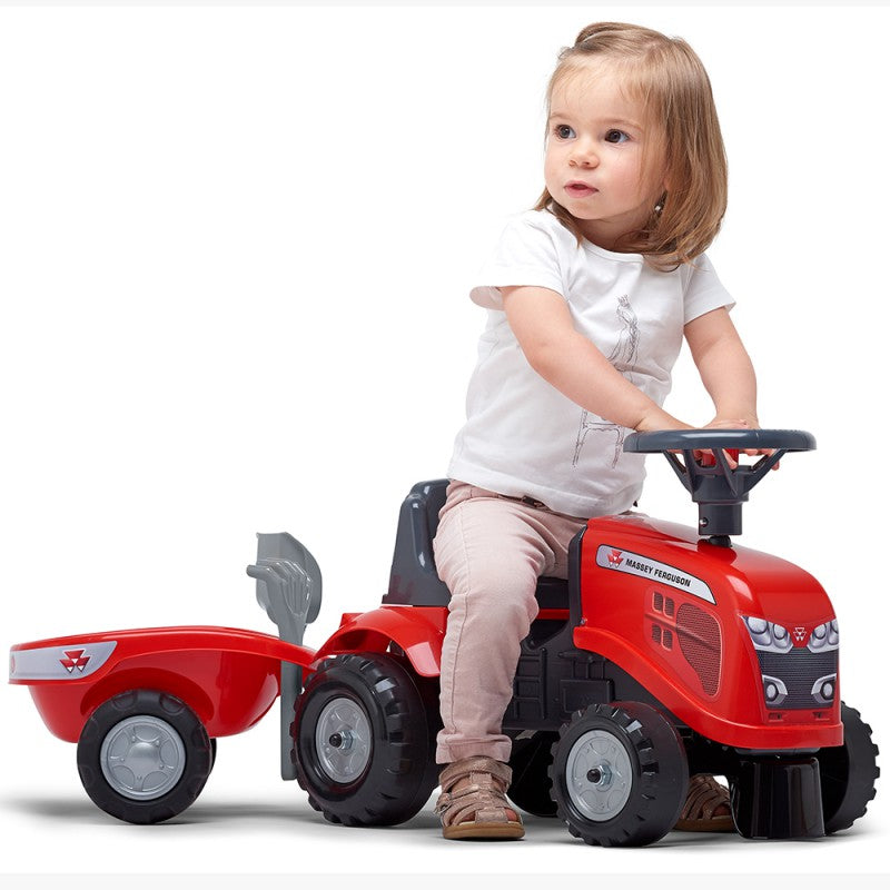 Baby Massey Ferguson Ride-on Tractor With Trailer, Rake & Shovel
