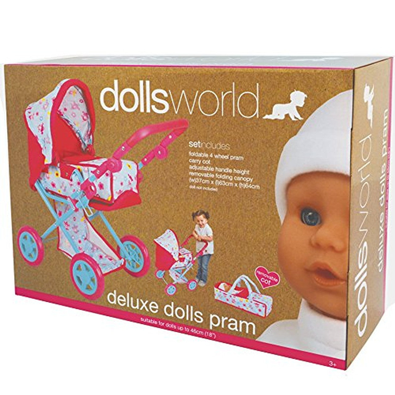 Dolls World Deluxe Pram & Baby Doll Set
