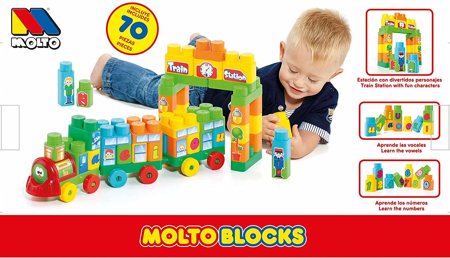 Molto Train & 2 Rail Cars Building Blocks Set