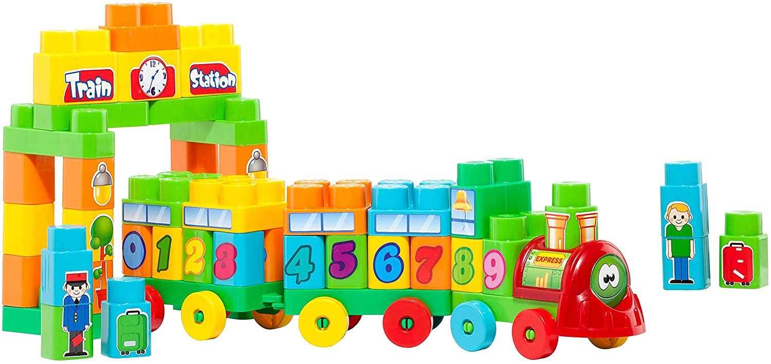 Molto Train & 2 Rail Cars Building Blocks Set